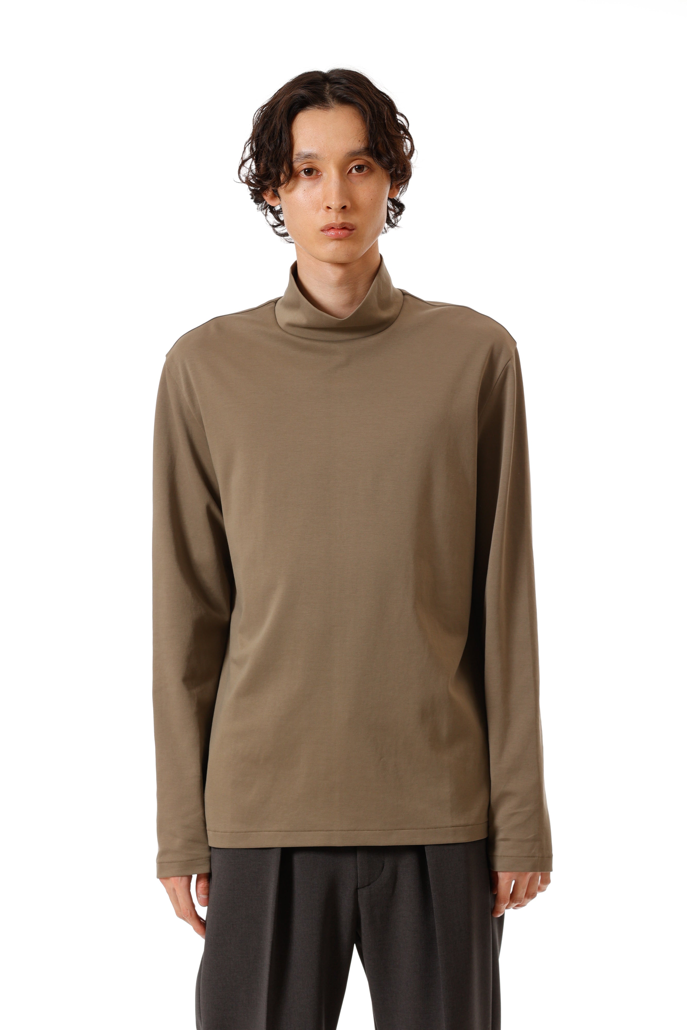 コットンダブルフェイス スリムフィットハイネックL/S カットソー〔AJ52-087〕