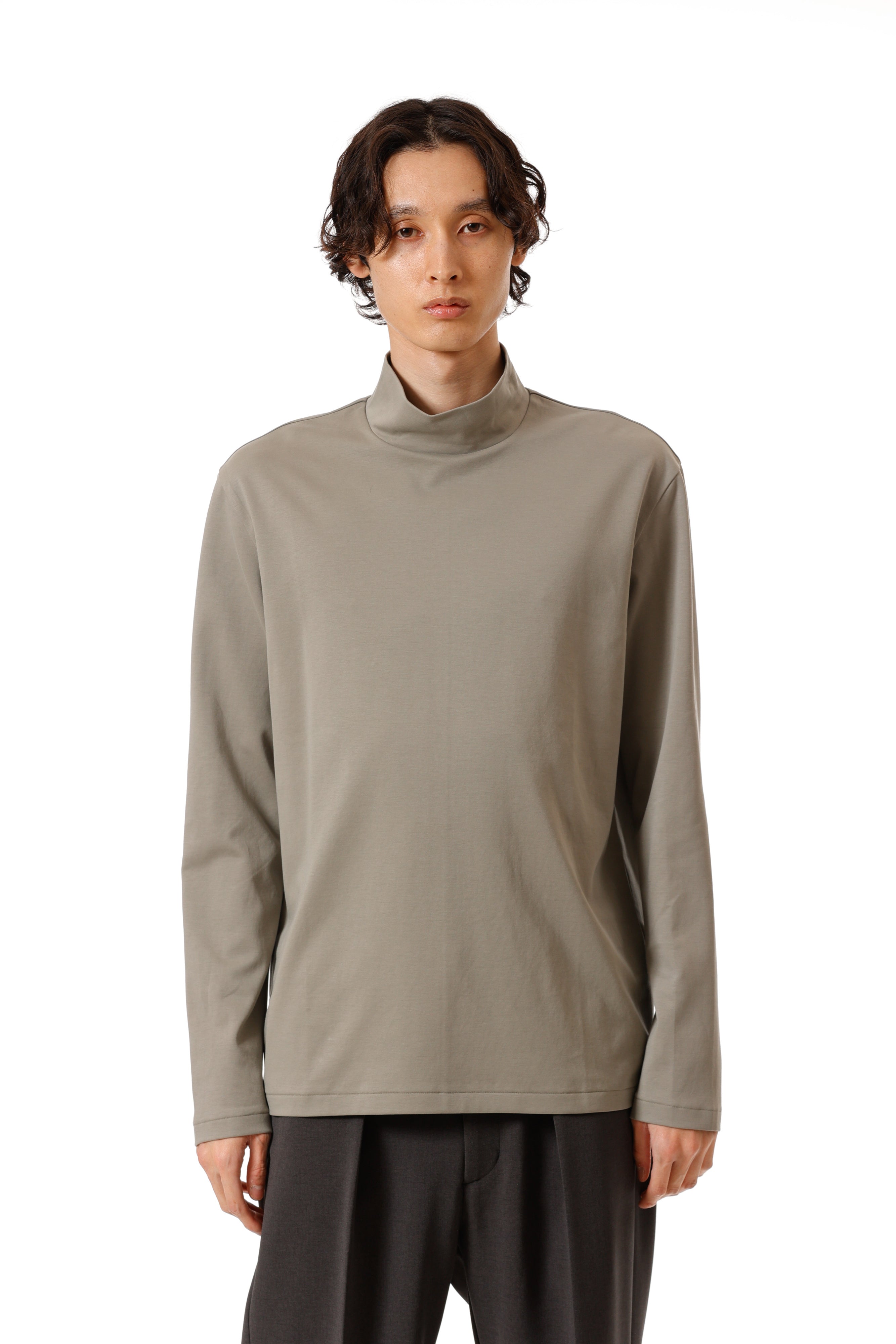 コットンダブルフェイス スリムフィットハイネックL/S カットソー〔AJ52-087〕