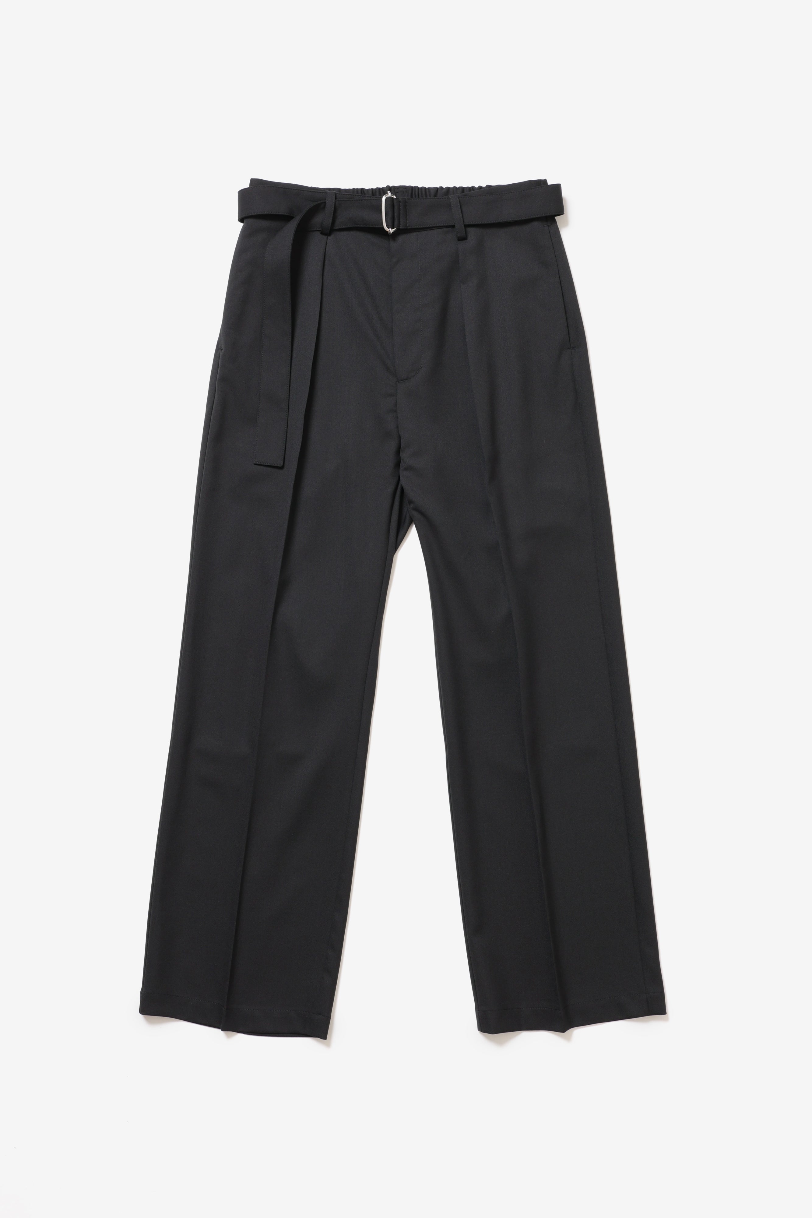 限定商品 ウール/ポリエステルストレッチギャバジン ベルト付きワイドパンツ〔AP52-121〕