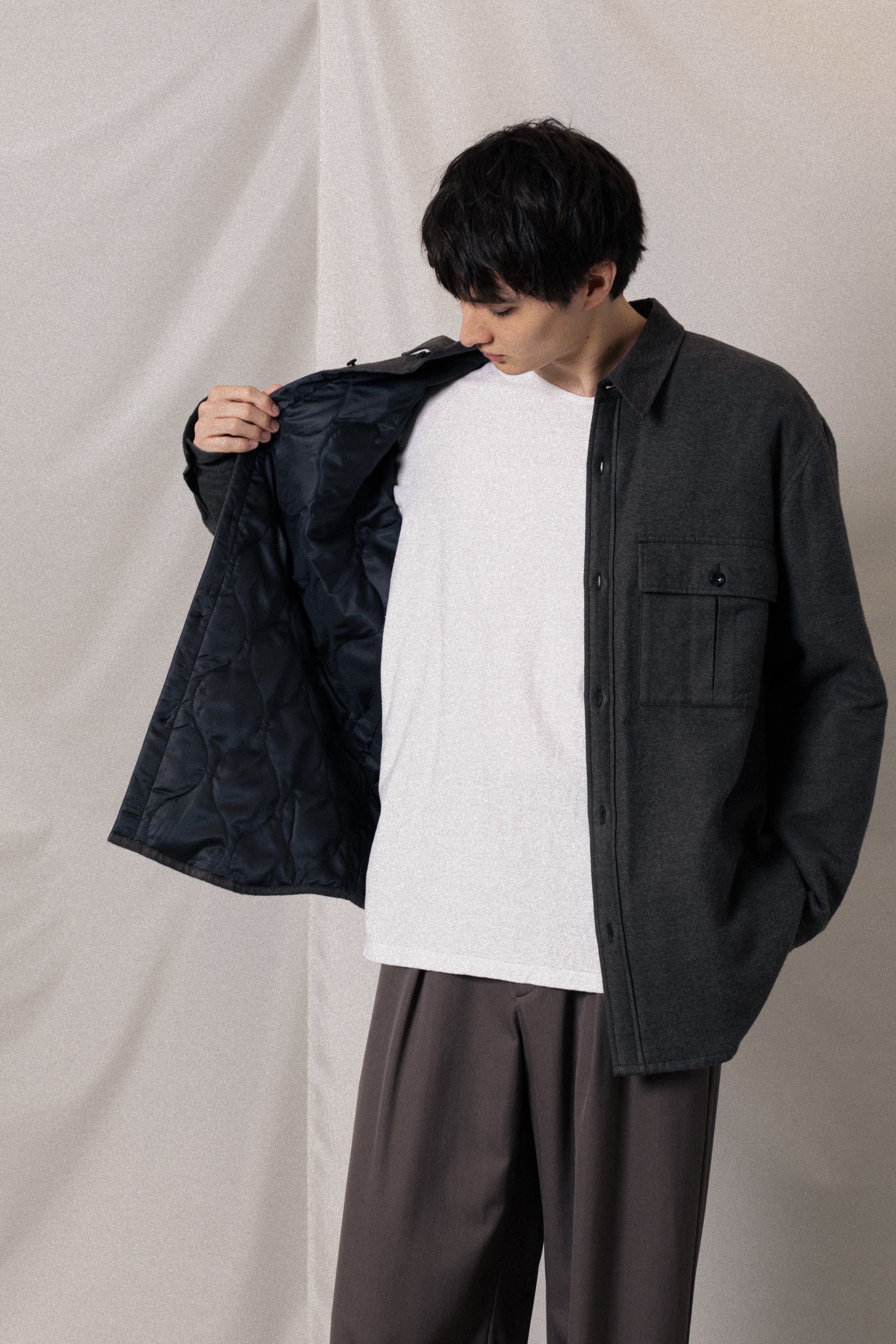 レーヨン/コットン/シルクフランネル パディングL/Sシャツ〔AS52-057〕