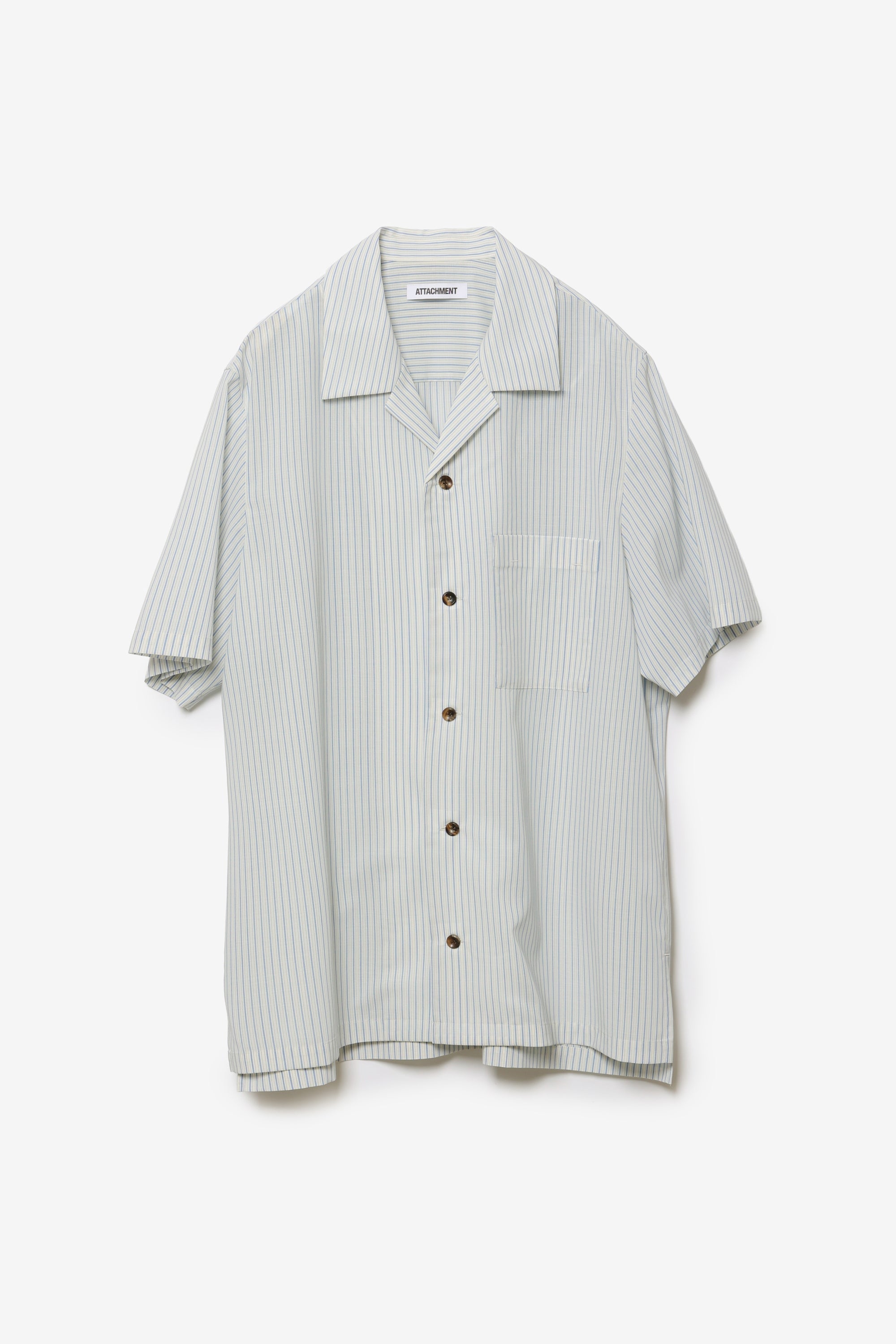 ウール/ポリエステル ストライプ オープンカラーS/S シャツ〔AS61-026〕