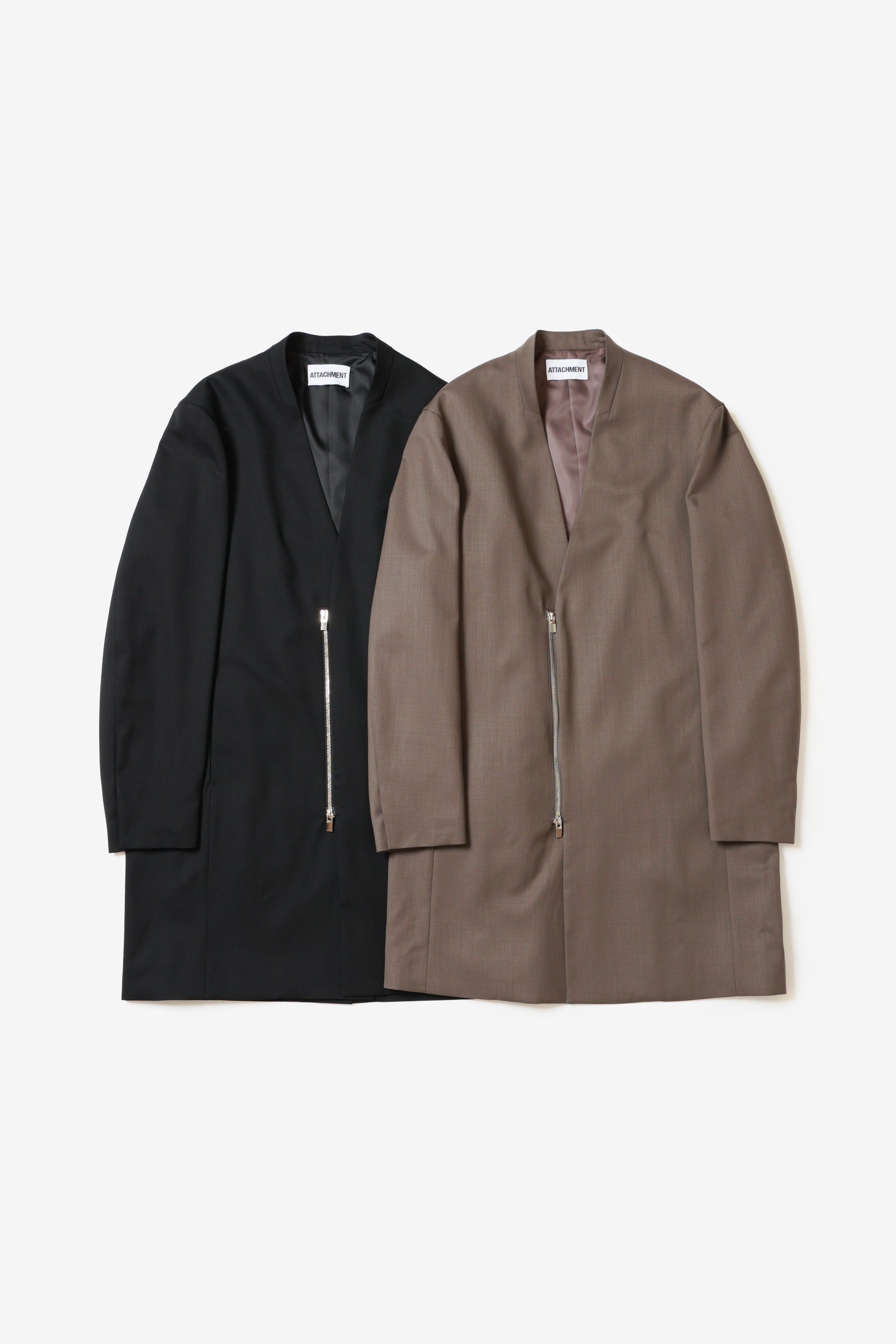 限定商品 ウール/ポリエステルストレッチギャバジン ノーカラーロング