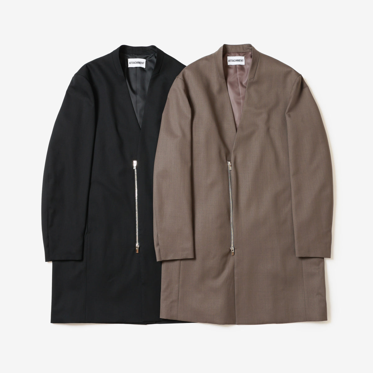 限定商品 ウール/ポリエステルストレッチギャバジン ノーカラーロング 