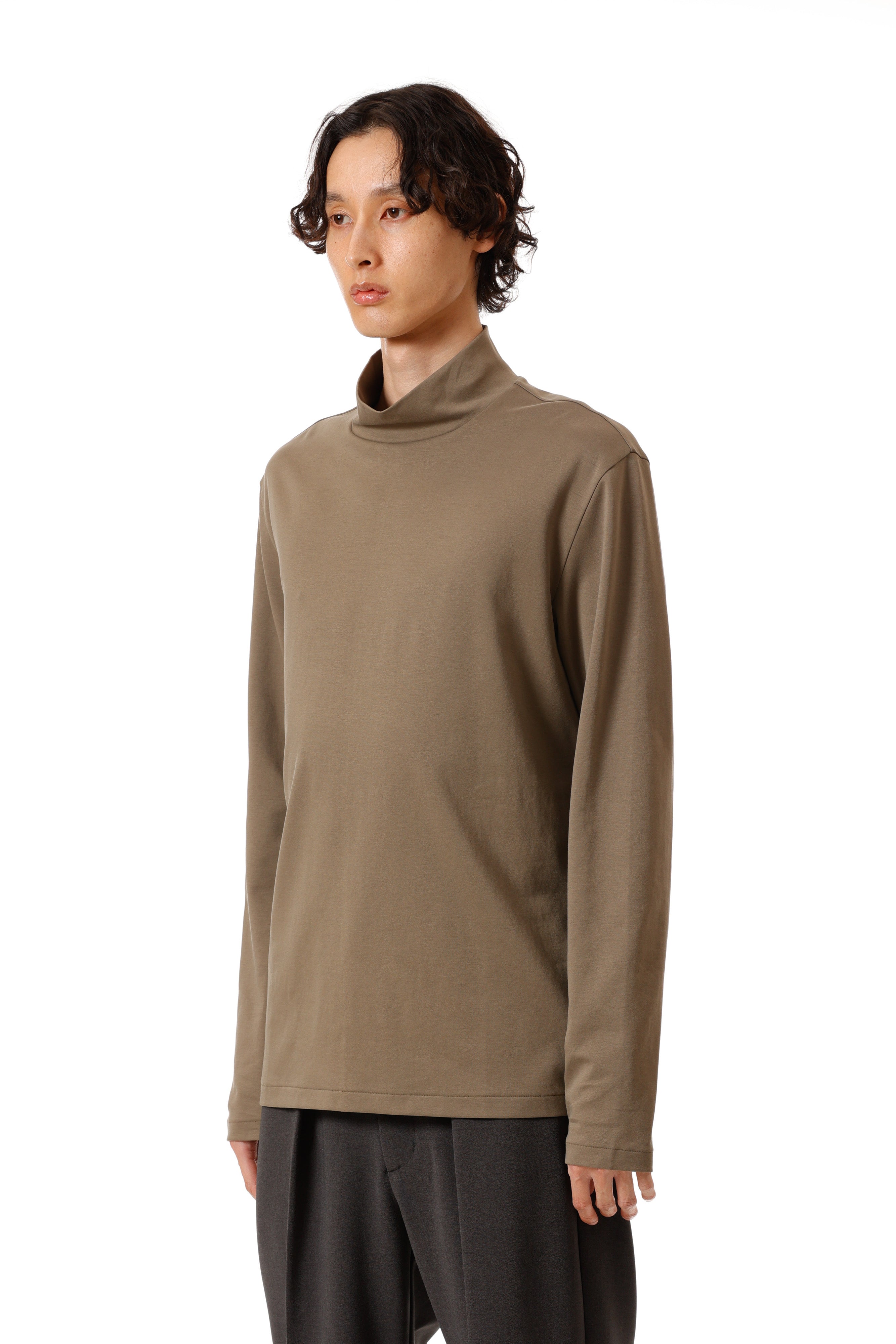 コットンダブルフェイス スリムフィットハイネックL/S カットソー〔AJ52-087〕