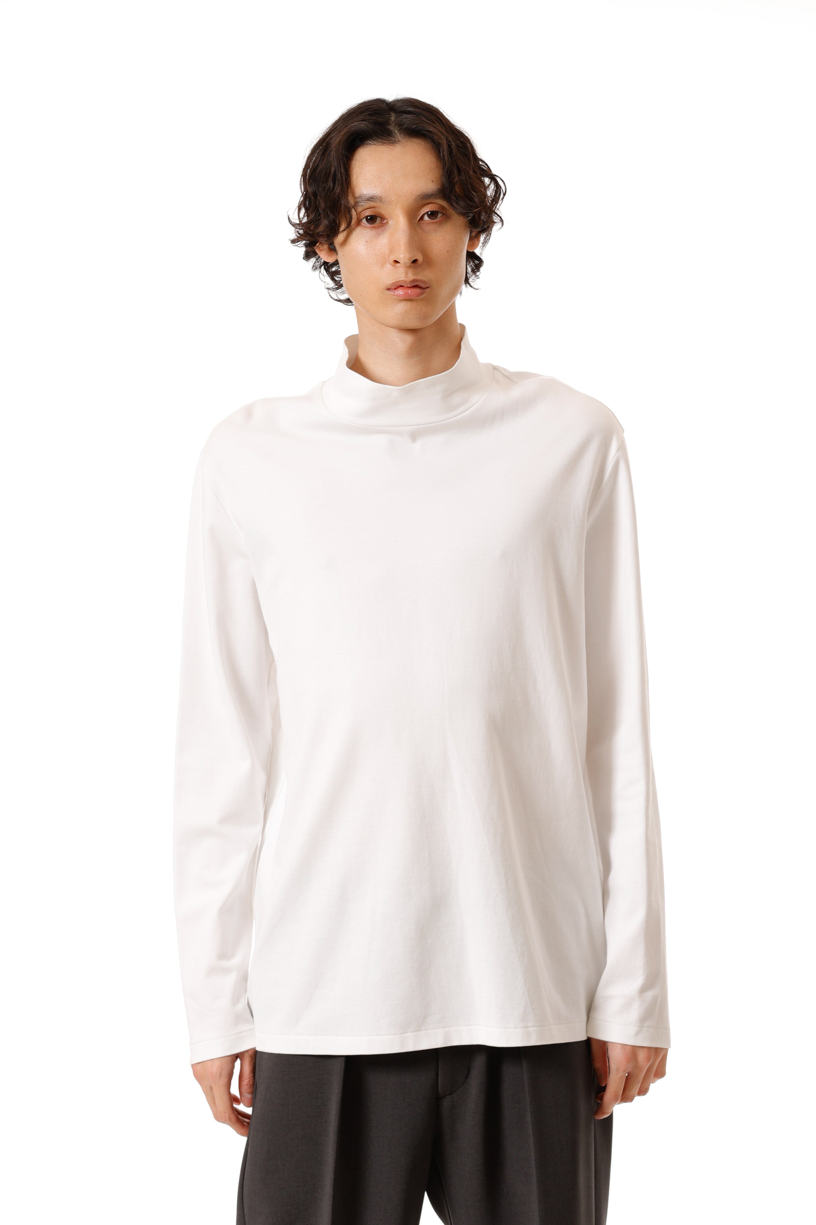 コットンダブルフェイス スリムフィットハイネックL/S カットソー〔AJ52-087〕