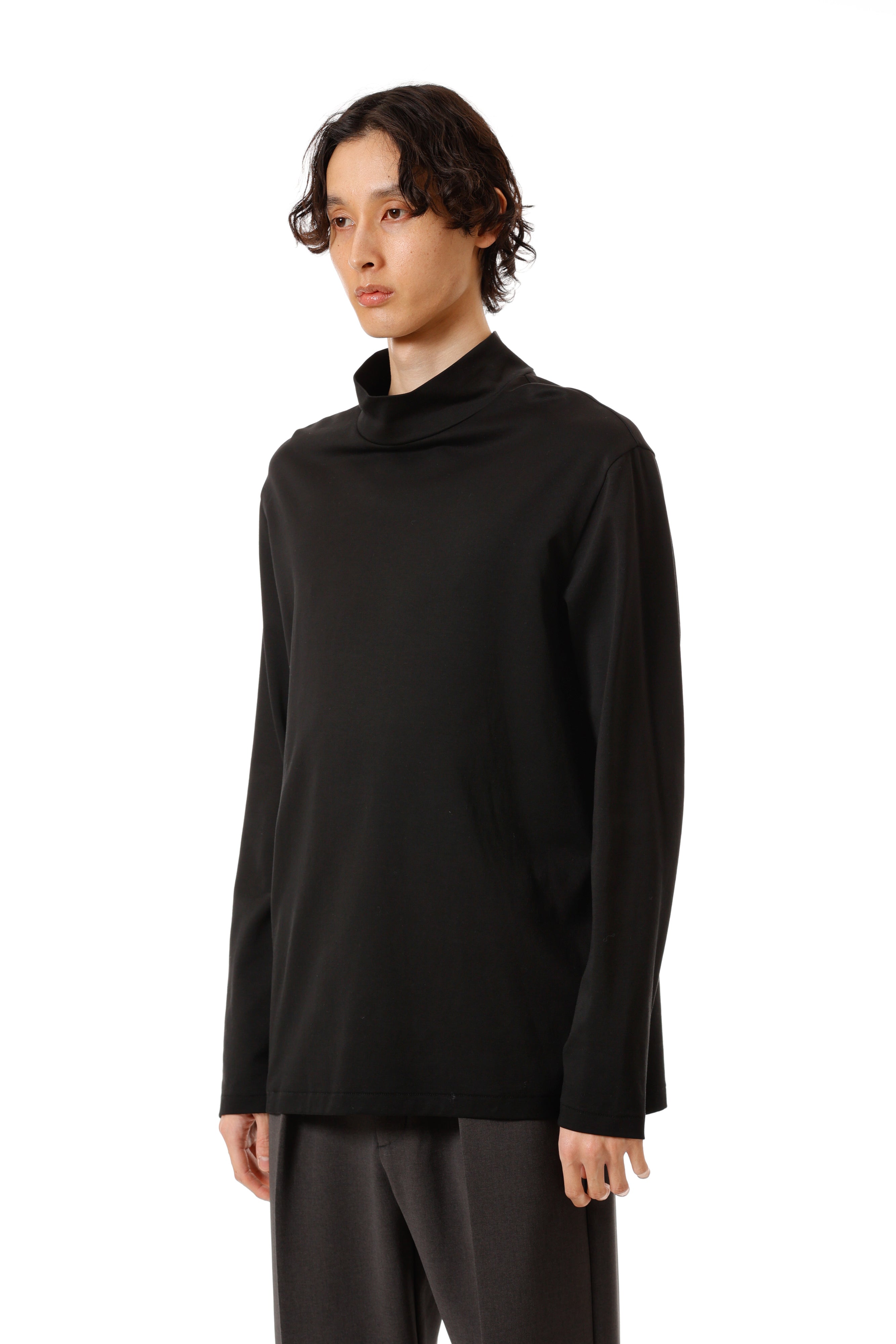 コットンダブルフェイス スリムフィットハイネックL/S カットソー〔AJ52-087〕