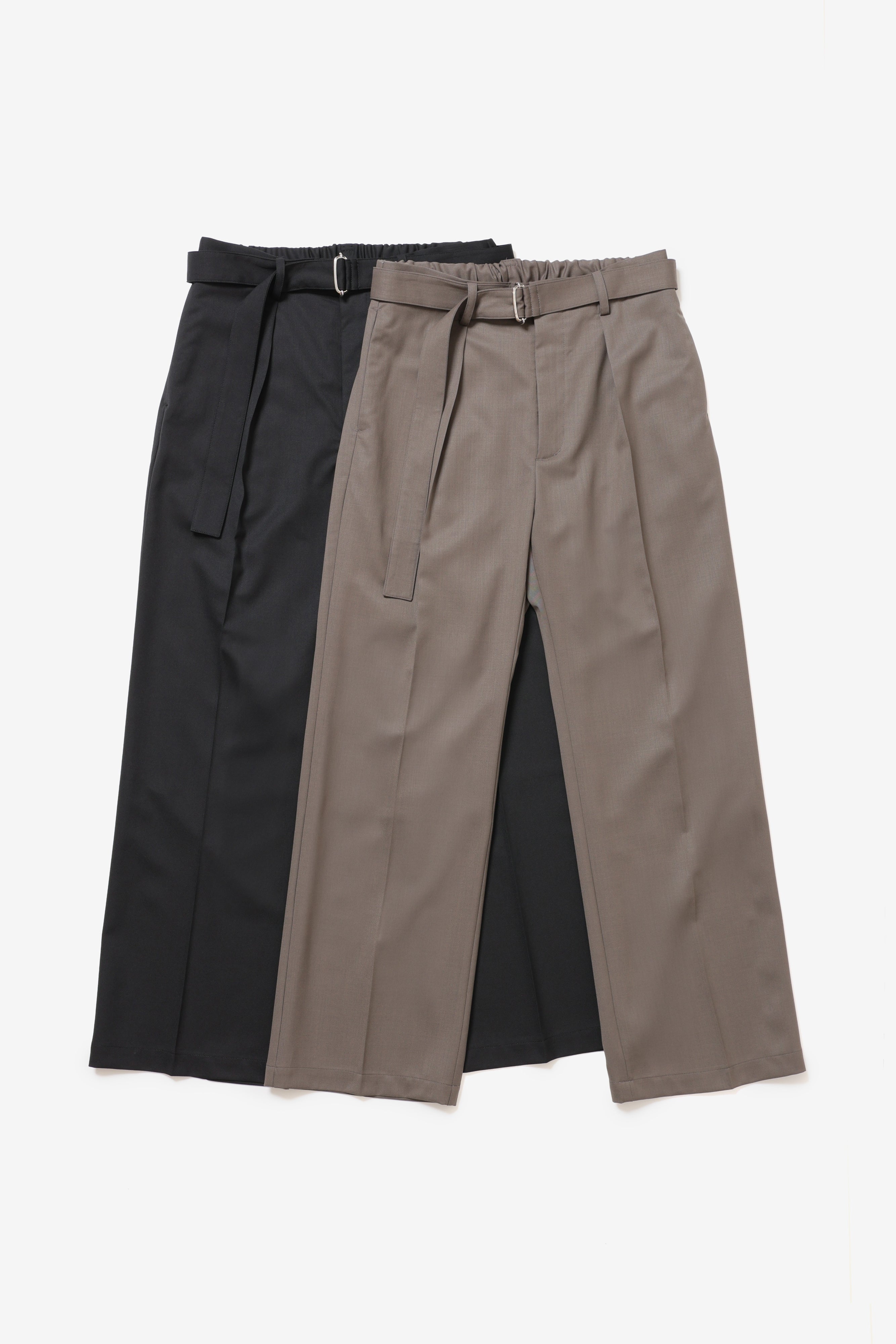 限定商品 ウール/ポリエステルストレッチギャバジン ベルト付きワイドパンツ〔AP52-121〕