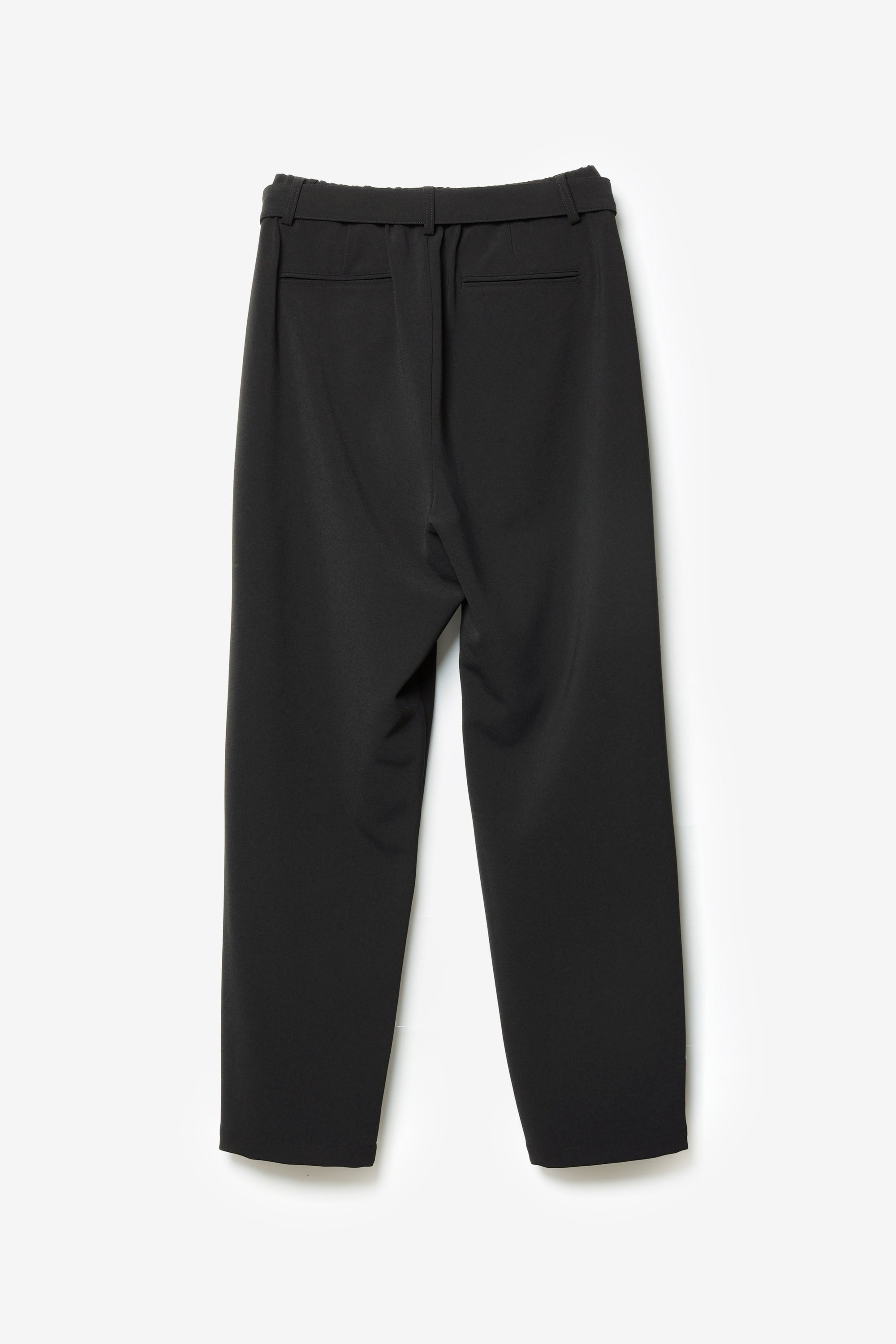 Wdouble polyester pants ポリエステルパンツ黒 w005 ポリエステルストレッチダブルクロス ベルト付きワイドテーパード