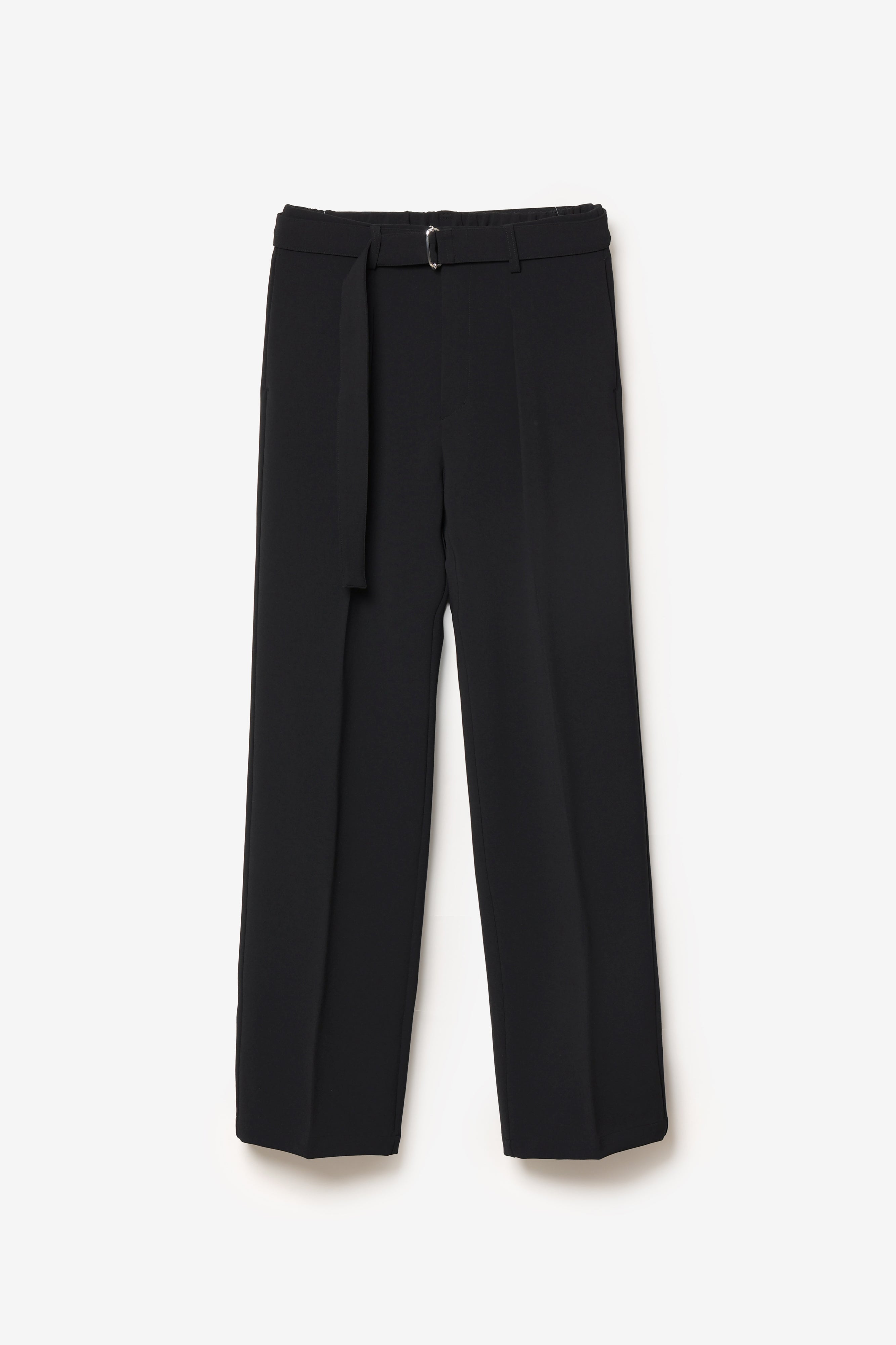 ポリエステルストレッチダブルクロス ベルト付きストレートパンツ