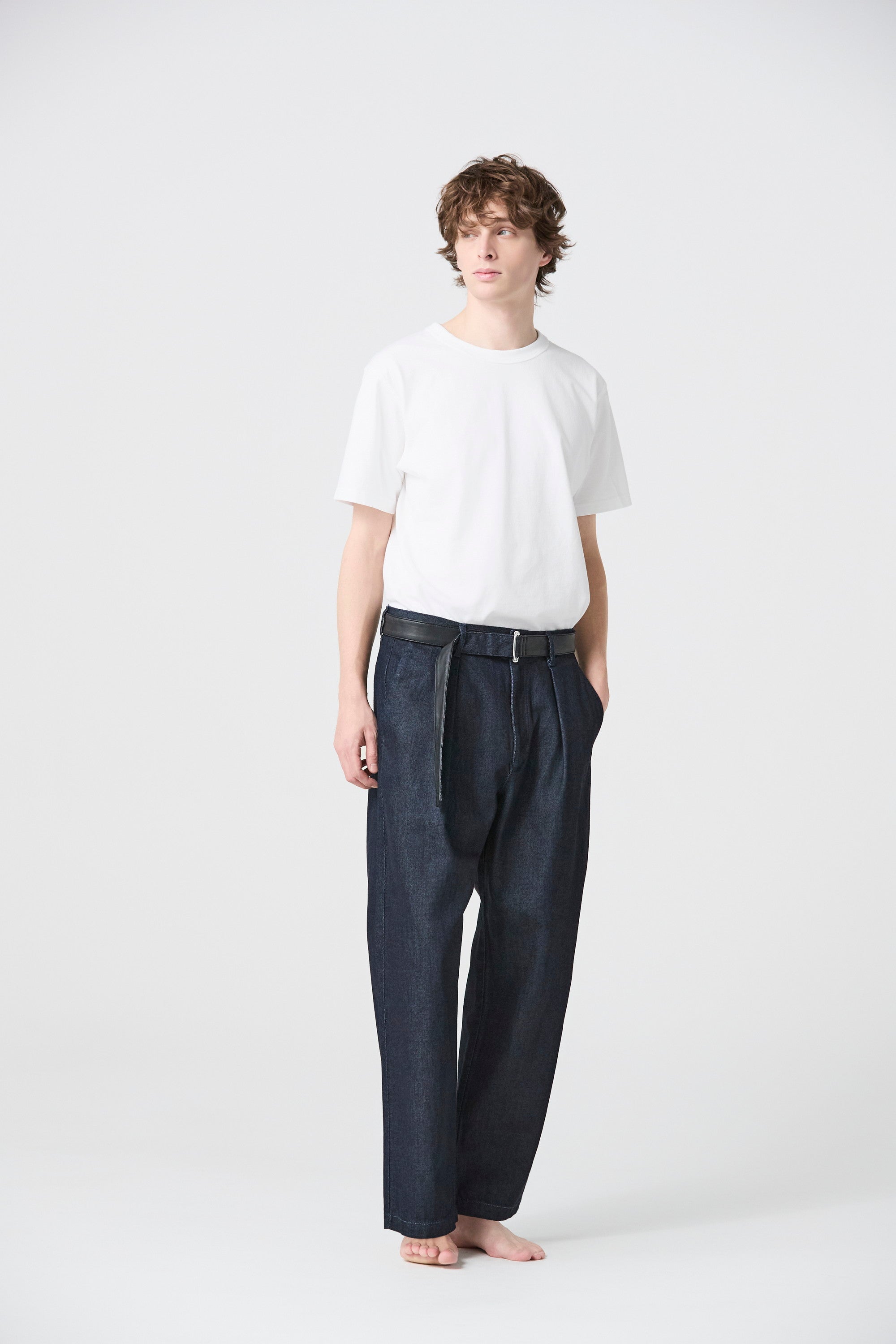 ATTACHMENT × JAPAN DENIM　LEATHER BELTED ONEWASH PANTS〔AP61-111〕