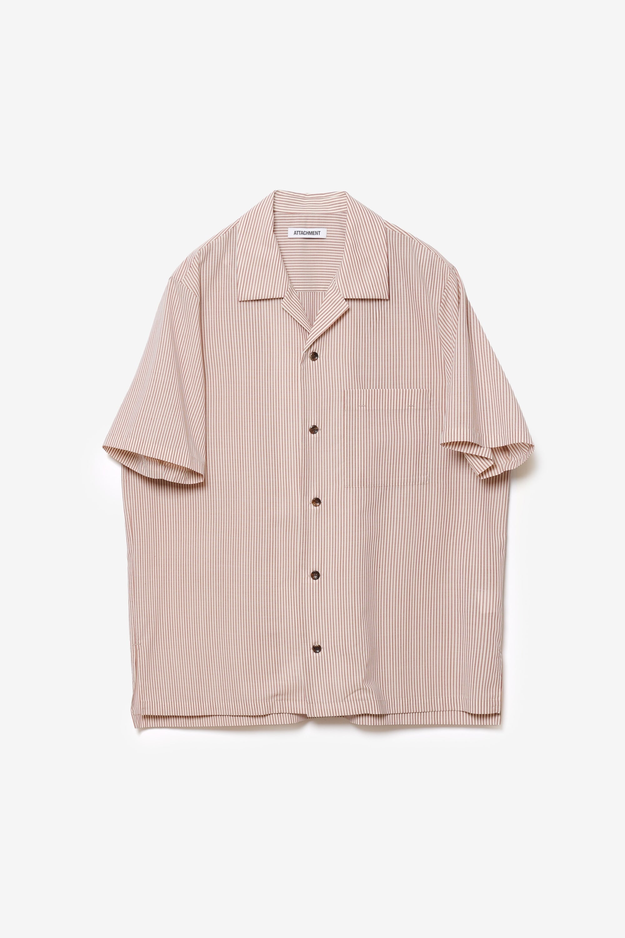 ウール/ポリエステル ストライプ オープンカラーS/S シャツ〔AS61-026〕