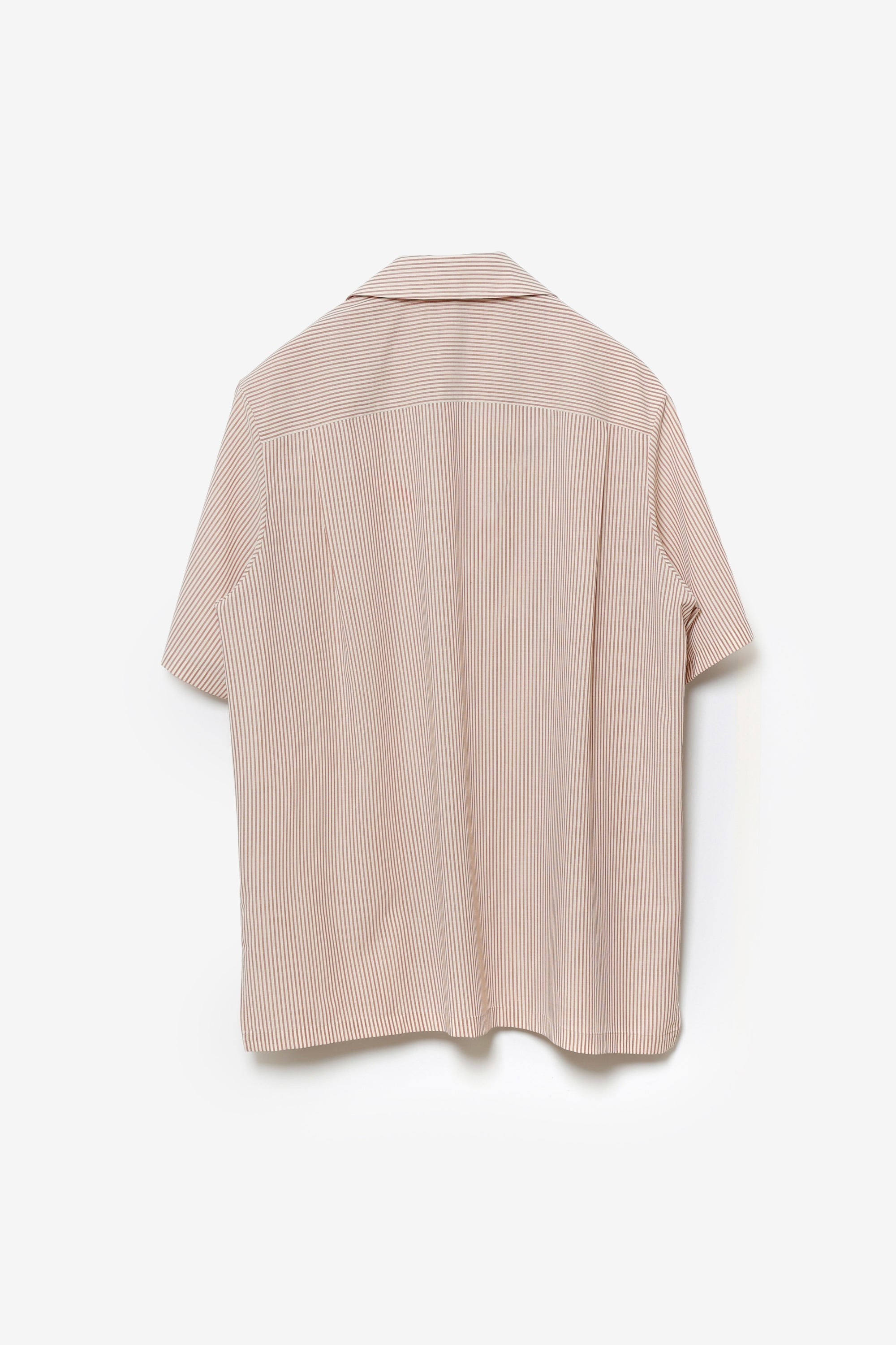 ウール/ポリエステル ストライプ オープンカラーS/S シャツ〔AS61-026〕