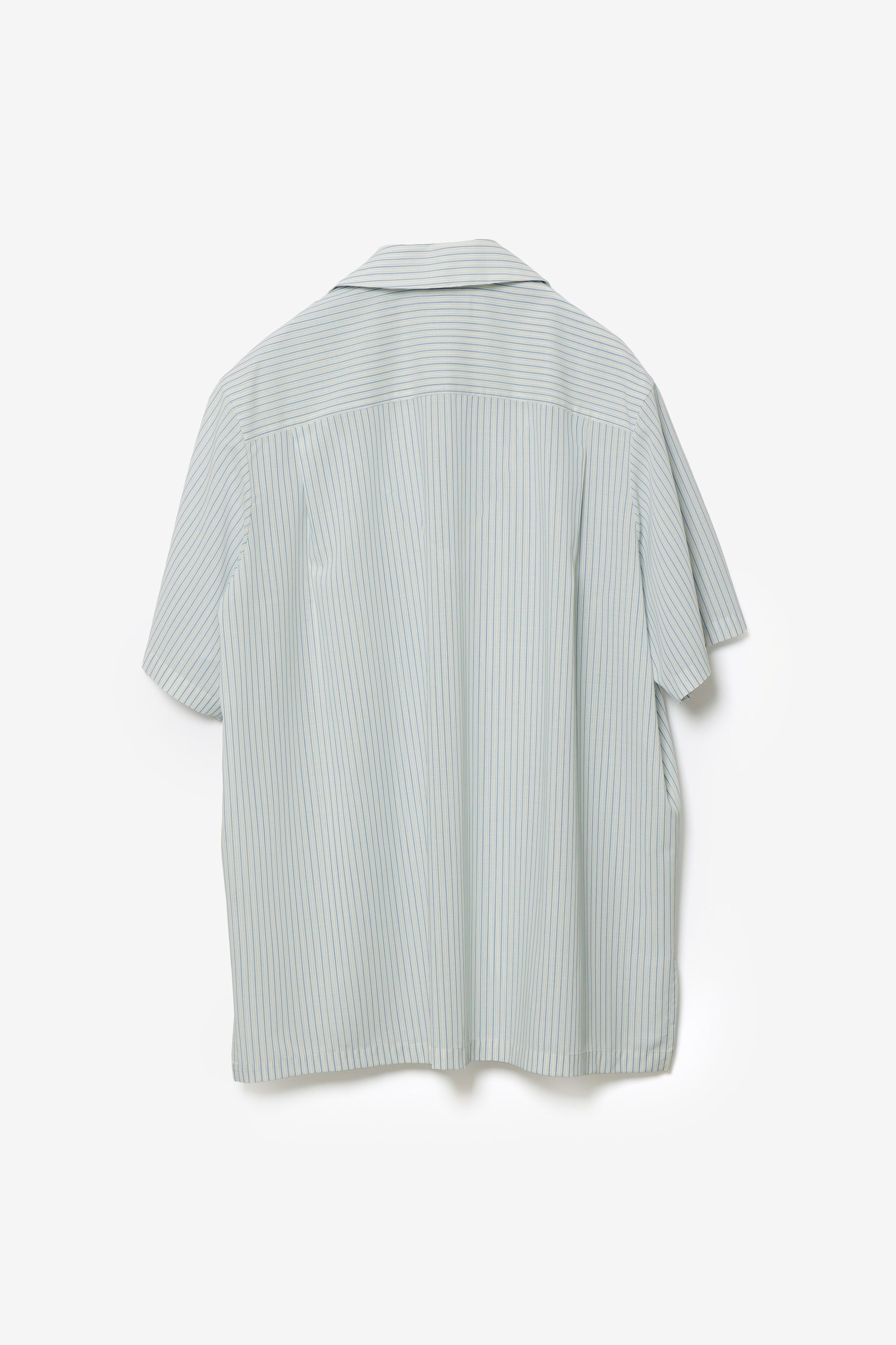 ウール/ポリエステル ストライプ オープンカラーS/S シャツ〔AS61-026〕