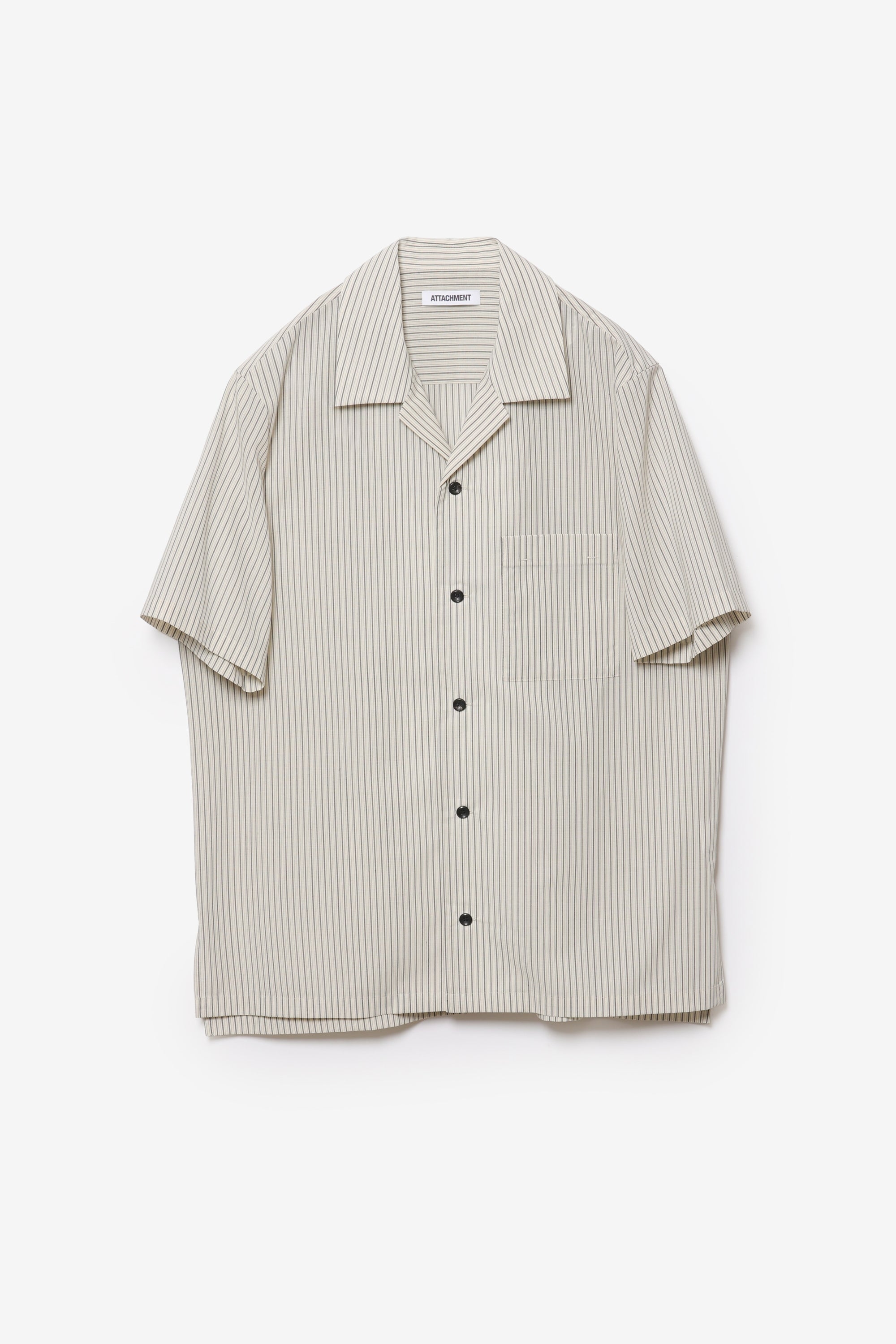 ウールシャツ ウール/ポリエステル ストライプ オープンカラーS/S シャツ〔AS61-026〕