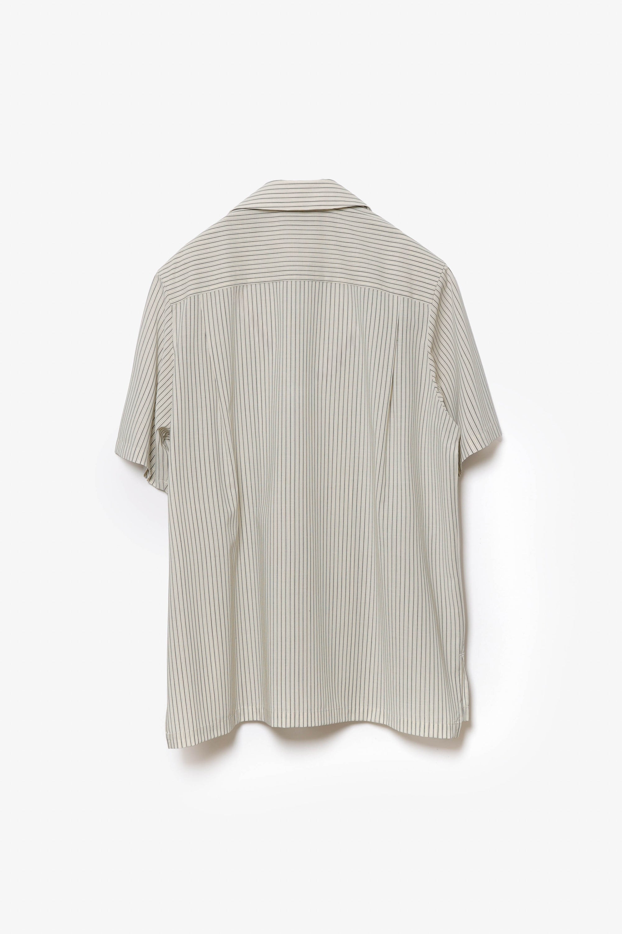 ウール/ポリエステル ストライプ オープンカラーS/S シャツ〔AS61-026〕
