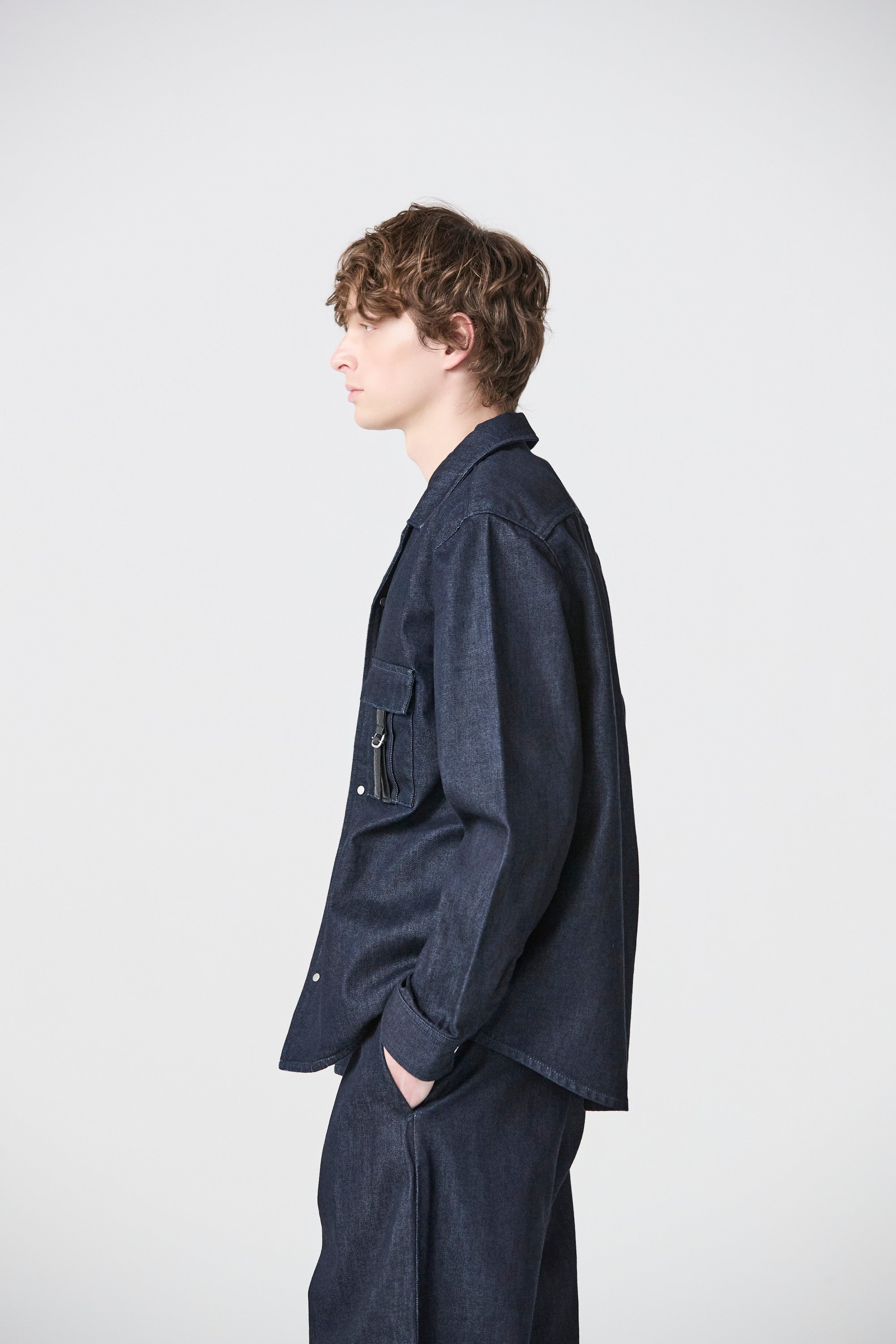 ATTACHMENT × JAPAN DENIM LEATHER STRAP ONEWASH SHIRT JACKET〔AS61