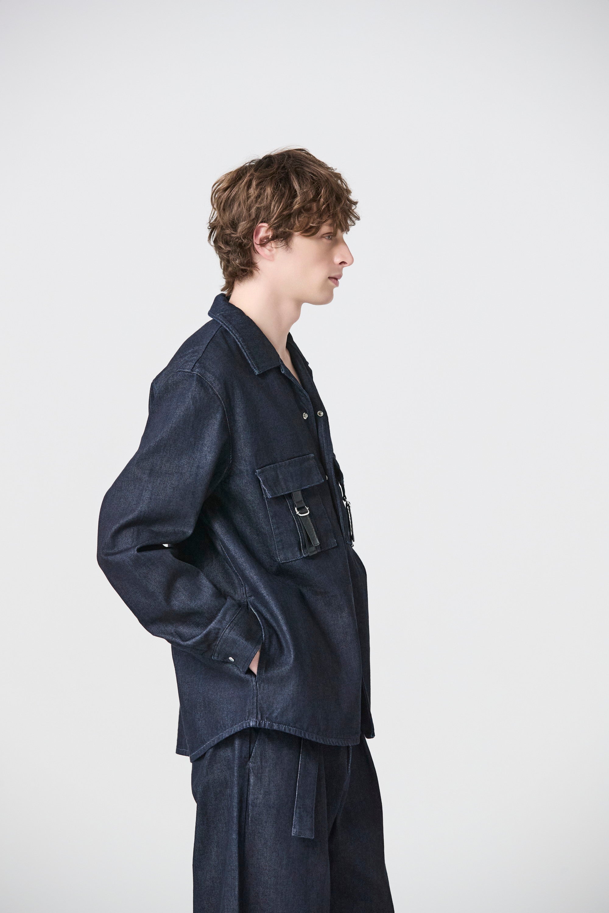 ATTACHMENT × JAPAN DENIM LEATHER STRAP ONEWASH SHIRT JACKET〔AS61