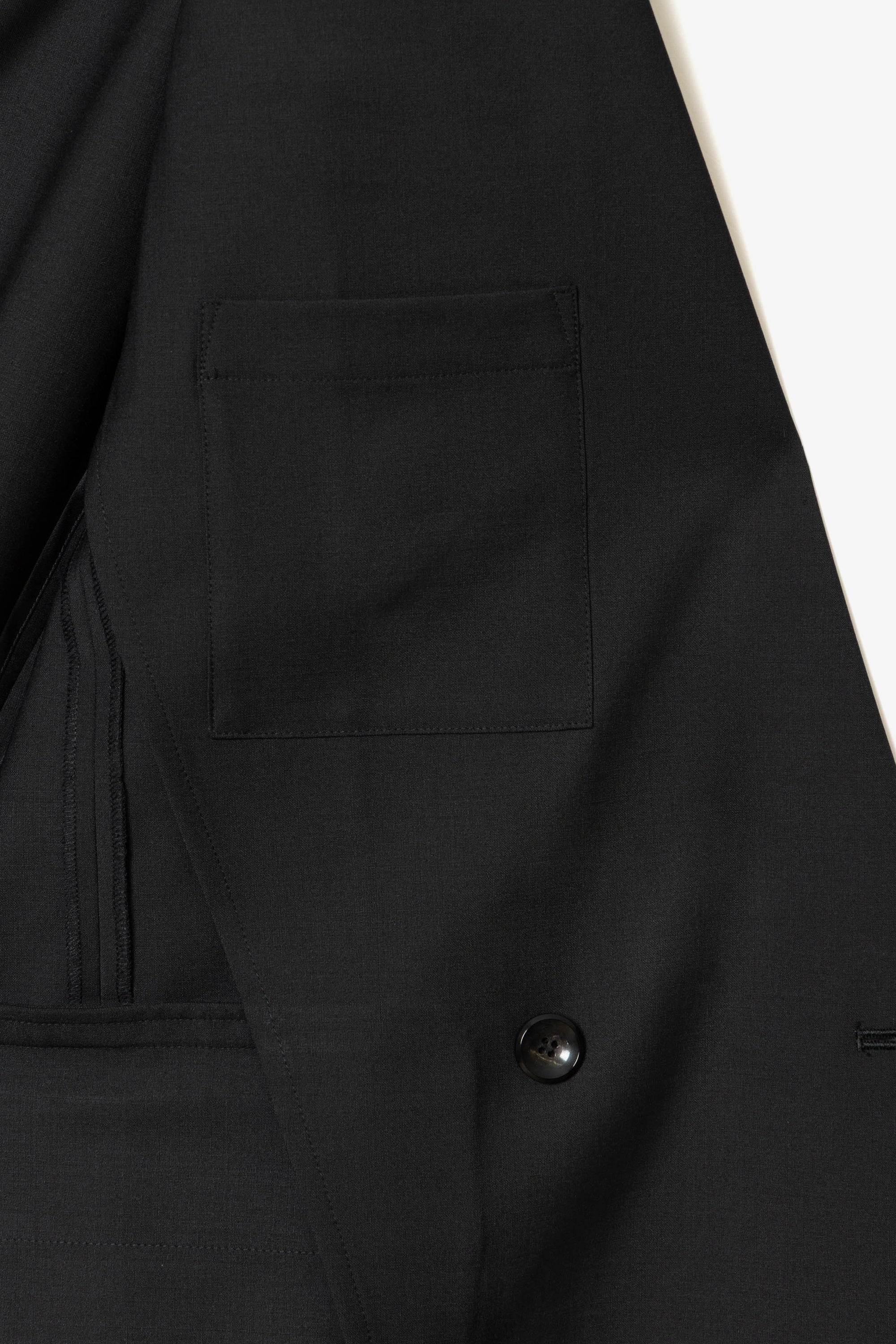ウール/ポリエステルストレッチトロダブルブレステッドジャケット〔MCKA0290046998〕