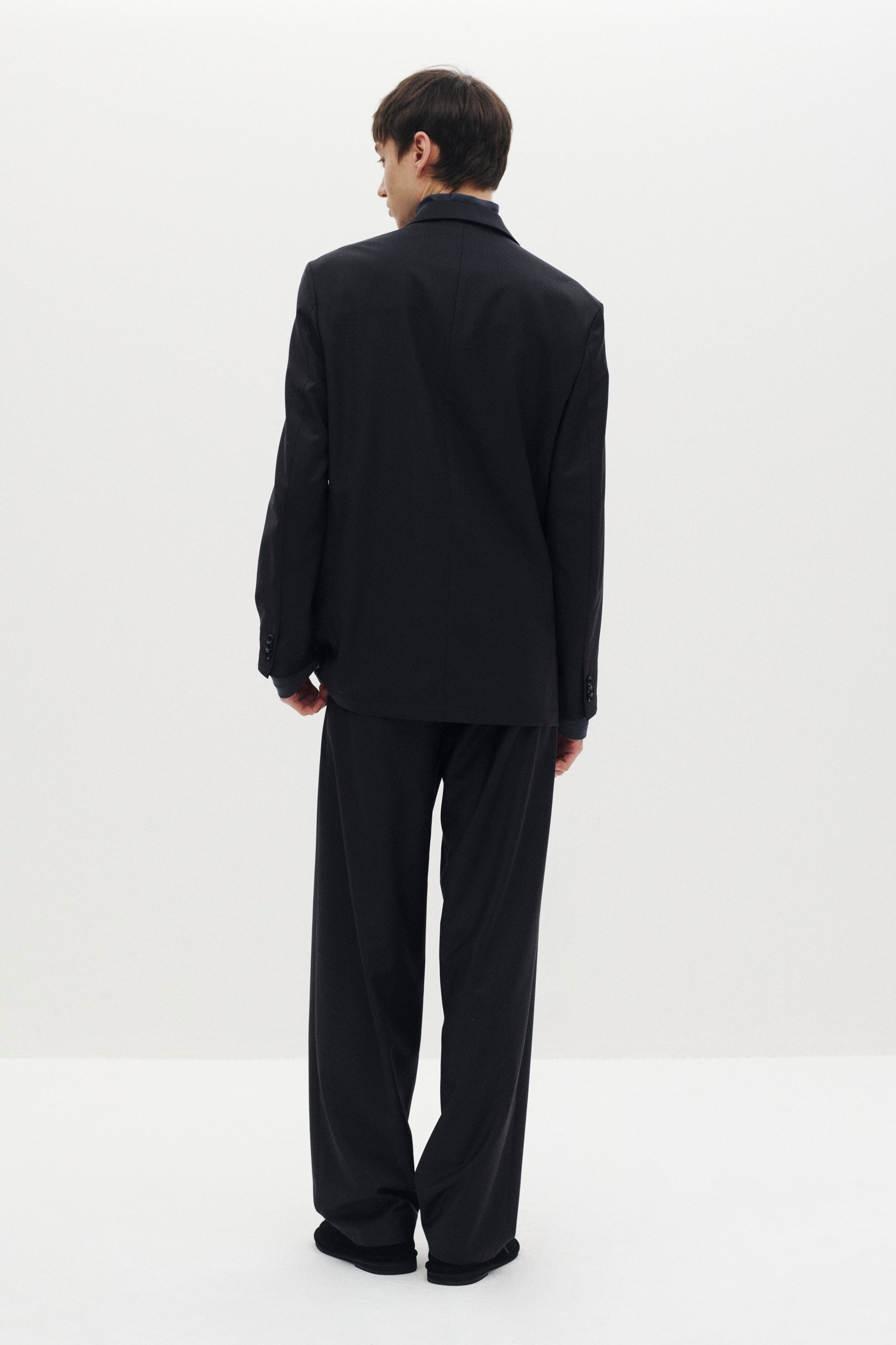 ウール/ポリエステルストレッチトロダブルブレステッドジャケット〔MCKA0290046998〕