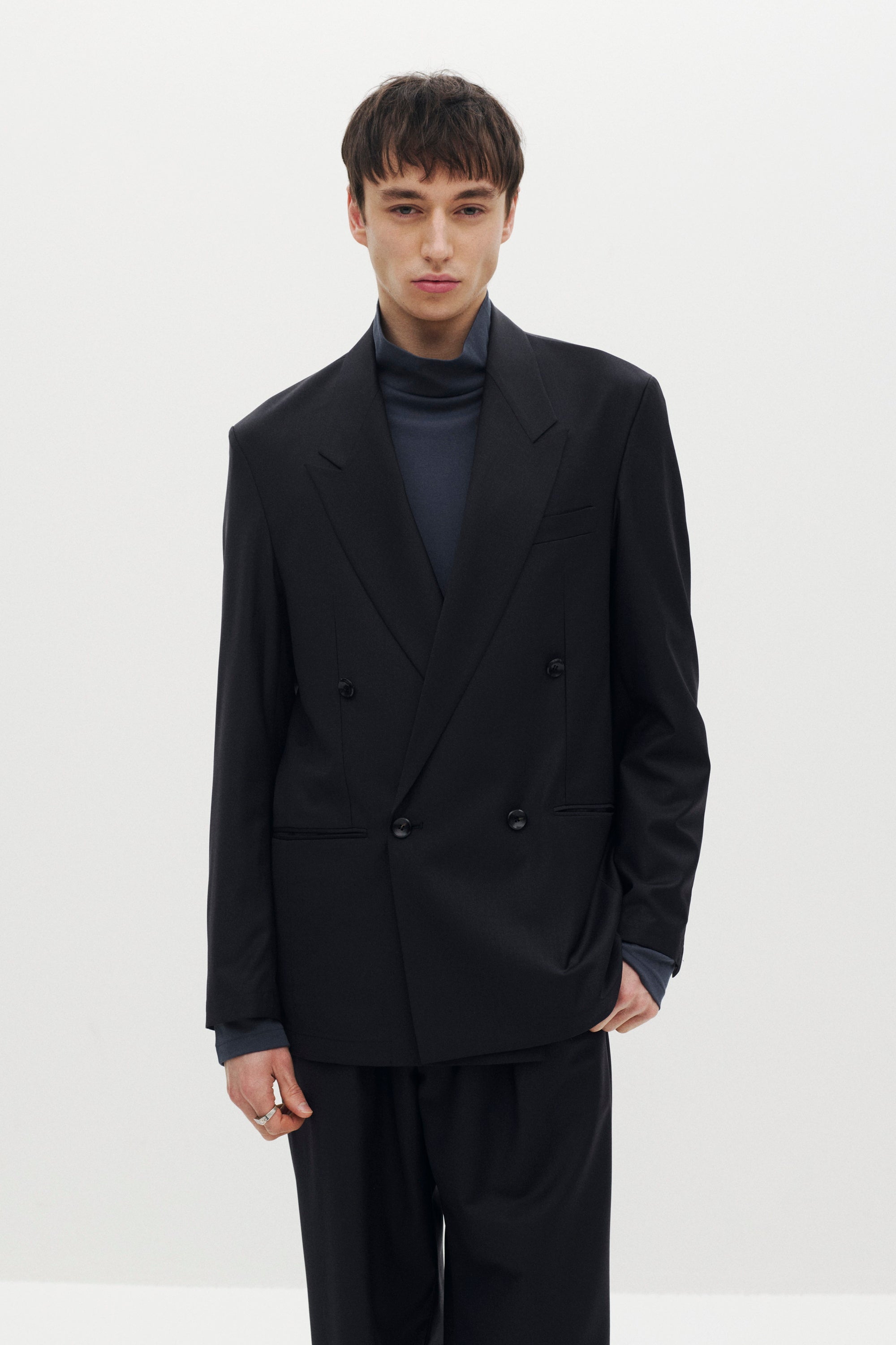 ウール/ポリエステルストレッチトロダブルブレステッドジャケット